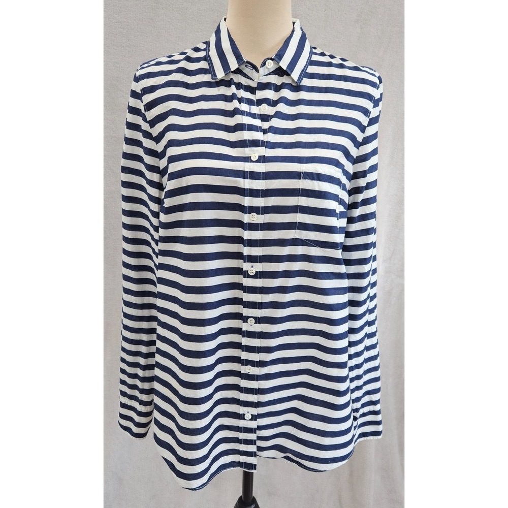 J Crew Boy Striped Cotton Dark Blue White Long Sleeve Button Up Shirt Top Size 4